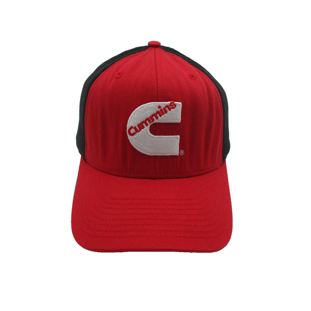Cummins Hat Cap Snap Back Mens One Size Red Black Trucker Mesh Embroidered